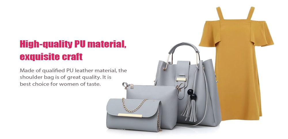 3 Pieces Tassel Tote Bag Set- Gray 3 Pieces Tassel Tote Bag Set- Gray