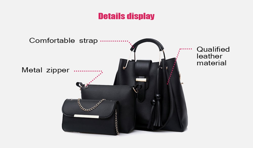 3 Pieces Tassel Tote Bag Set- Gray 3 Pieces Tassel Tote Bag Set- Gray