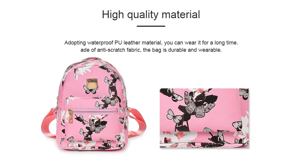 Woman Leisure Butterfly Flower Printed Strap Backpack- Pink Woman Leisure Butterfly Flower Printed Strap Backpack- Pink