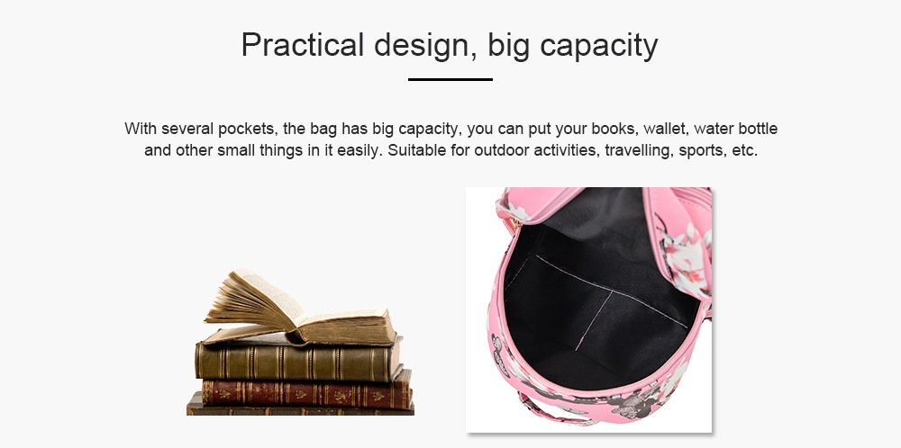 Woman Leisure Butterfly Flower Printed Strap Backpack- Pink Woman Leisure Butterfly Flower Printed Strap Backpack- Pink