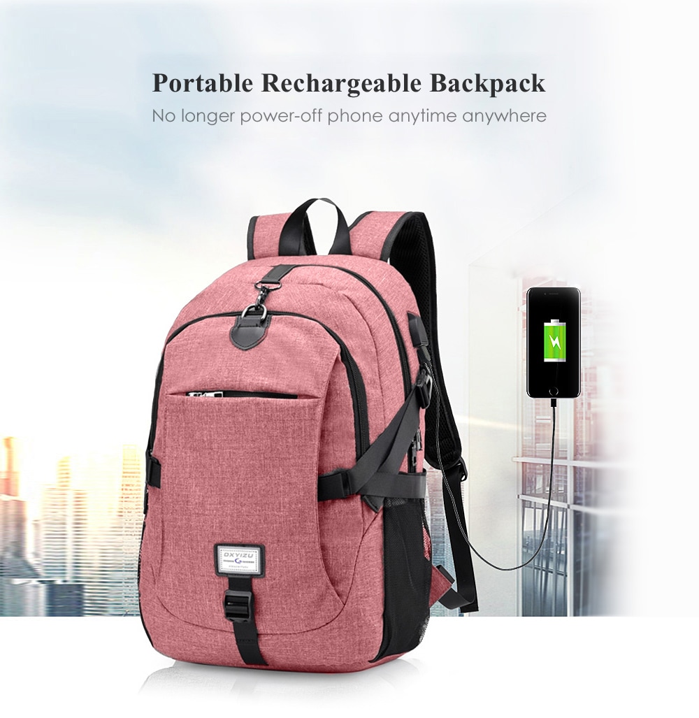 Men Canvas Casual Travel Backpack with USB Charge Port- Pink Men Canvas Casual Travel Backpack with USB Charge Port- Pink