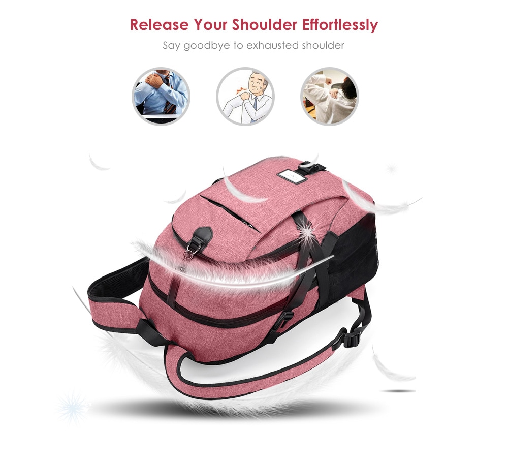 Men Canvas Casual Travel Backpack with USB Charge Port- Pink Men Canvas Casual Travel Backpack with USB Charge Port- Pink