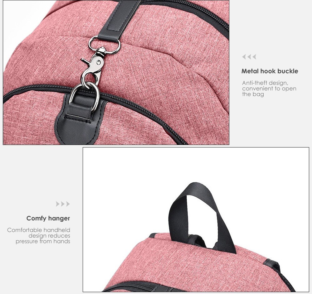 Men Canvas Casual Travel Backpack with USB Charge Port- Pink Men Canvas Casual Travel Backpack with USB Charge Port- Pink