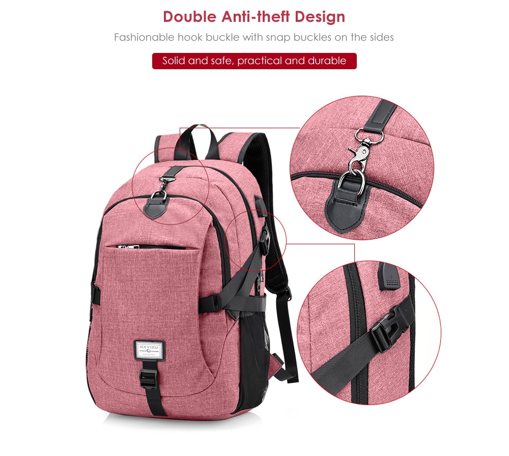Men Canvas Casual Travel Backpack with USB Charge Port- Pink Men Canvas Casual Travel Backpack with USB Charge Port- Pink