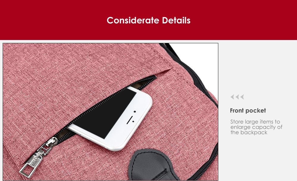 Men Canvas Casual Travel Backpack with USB Charge Port- Pink Men Canvas Casual Travel Backpack with USB Charge Port- Pink