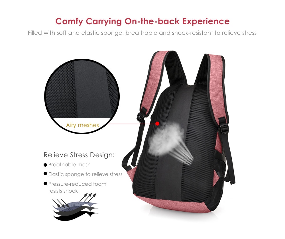 Men Canvas Casual Travel Backpack with USB Charge Port- Pink Men Canvas Casual Travel Backpack with USB Charge Port- Pink