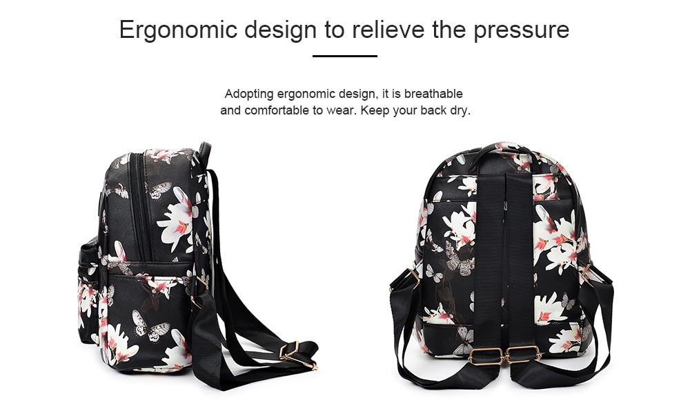 Woman Leisure Butterfly Flower Printed Strap Backpack- White Woman Leisure Butterfly Flower Printed Strap Backpack- White