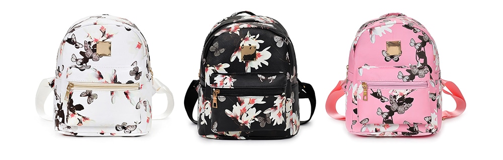Woman Leisure Butterfly Flower Printed Strap Backpack- White Woman Leisure Butterfly Flower Printed Strap Backpack- White