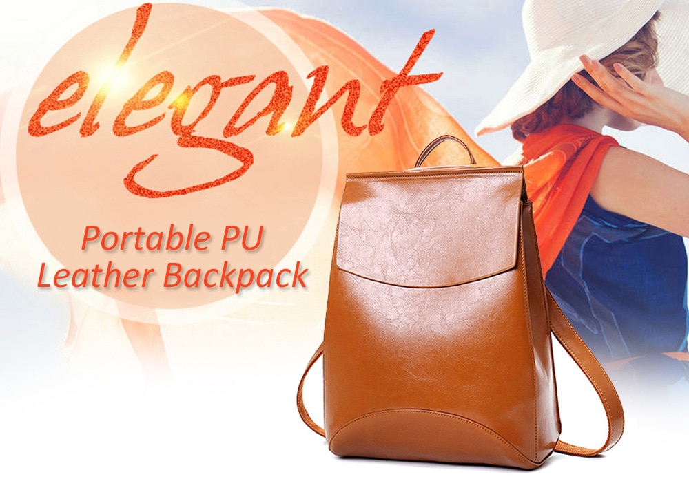 Portable PU Leather Backpack- Brown Portable PU Leather Backpack- Brown