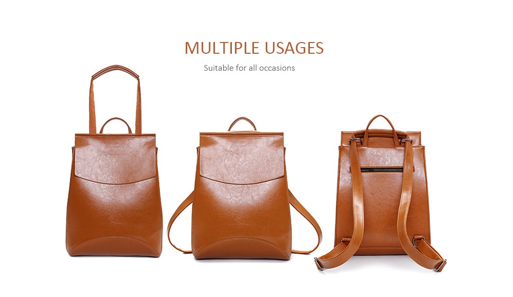 Portable PU Leather Backpack- Brown Portable PU Leather Backpack- Brown