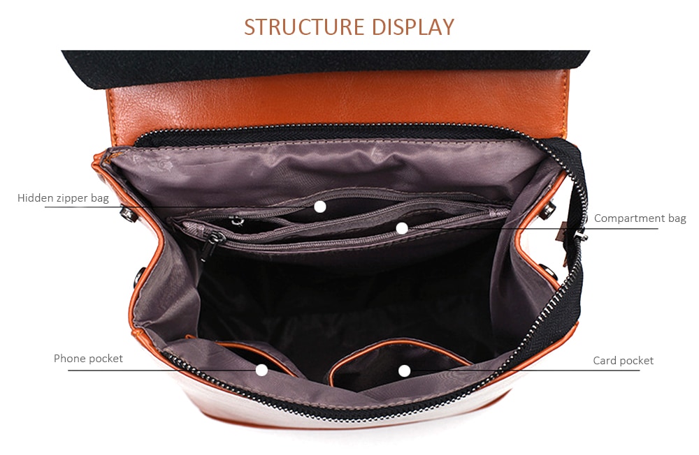 Portable PU Leather Backpack- Brown Portable PU Leather Backpack- Brown