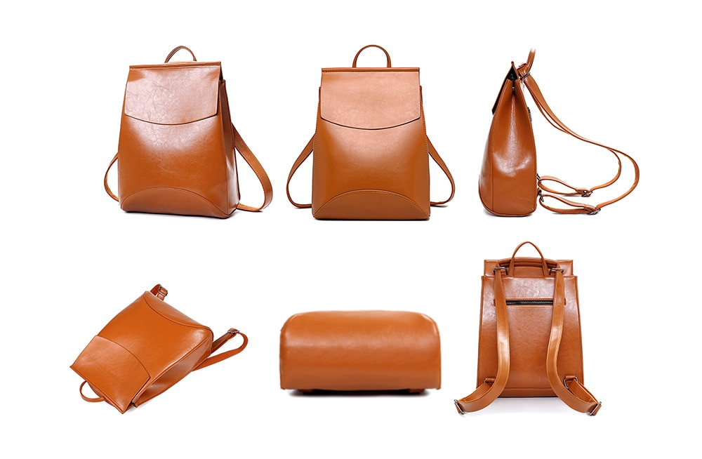 Portable PU Leather Backpack- Brown Portable PU Leather Backpack- Brown