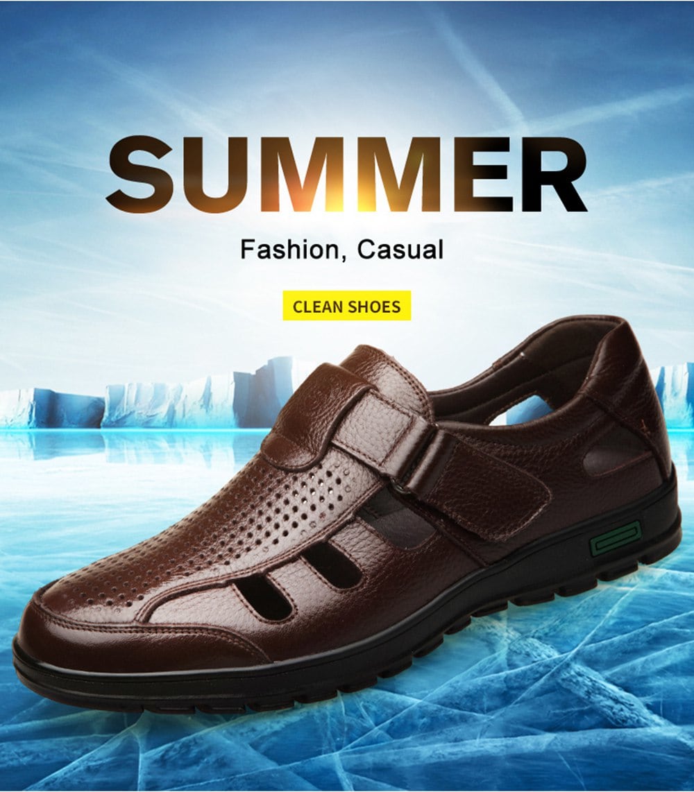 Muhuisen Men Leather Sandals Casual Beach Shoes- Deep Brown 40 Muhuisen Men Leather Sandals Casual Beach Shoes- Deep Brown 40