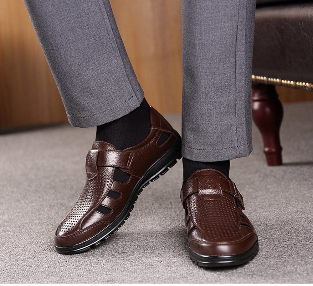 Muhuisen Men Leather Sandals Casual Beach Shoes- Deep Brown 40 Muhuisen Men Leather Sandals Casual Beach Shoes- Deep Brown 40
