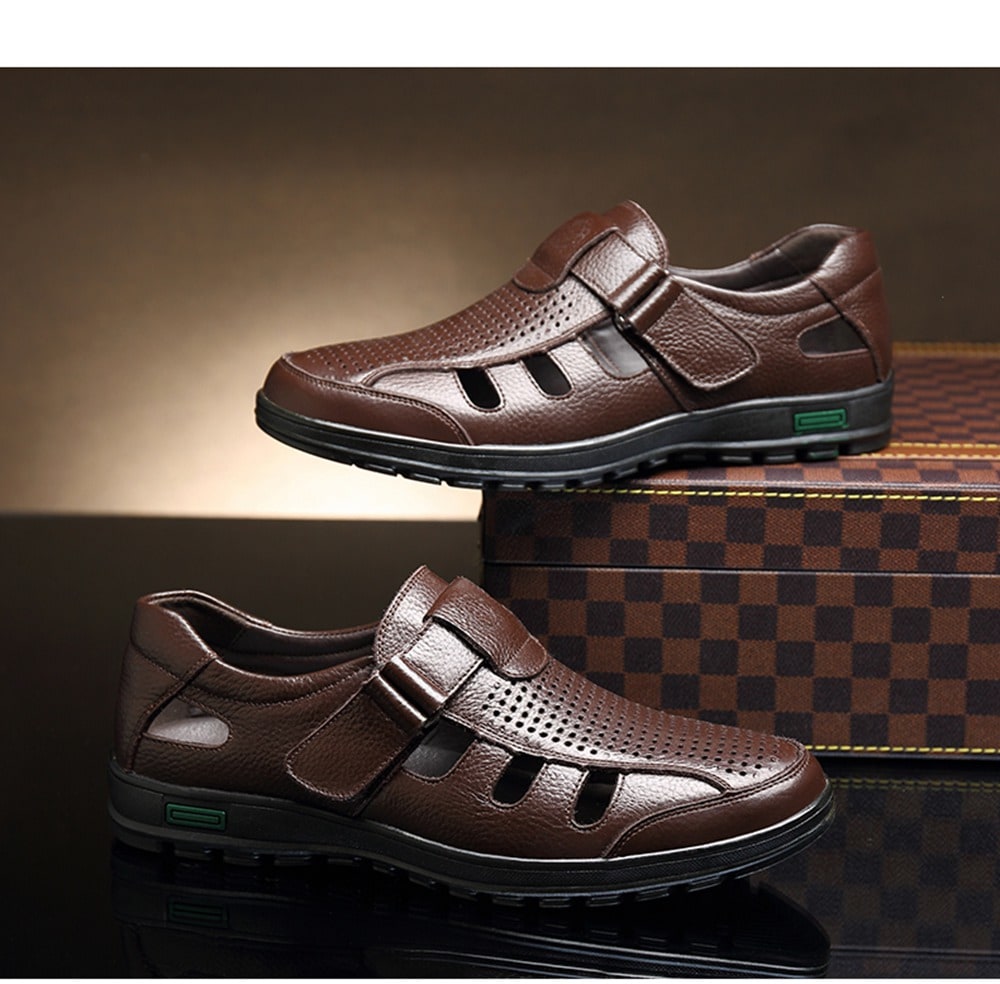 Muhuisen Men Leather Sandals Casual Beach Shoes- Deep Brown 40 Muhuisen Men Leather Sandals Casual Beach Shoes- Deep Brown 40