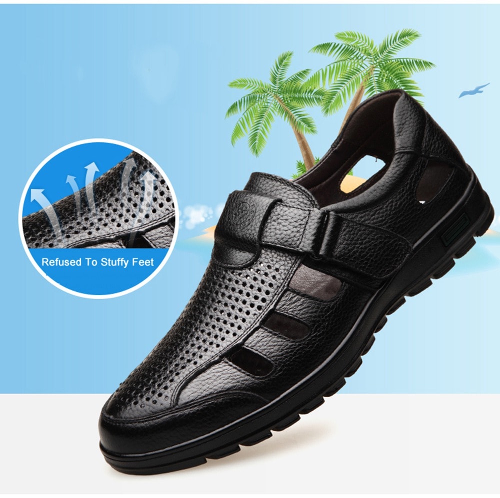 Muhuisen Men Leather Sandals Casual Beach Shoes- Deep Brown 40 Muhuisen Men Leather Sandals Casual Beach Shoes- Deep Brown 40