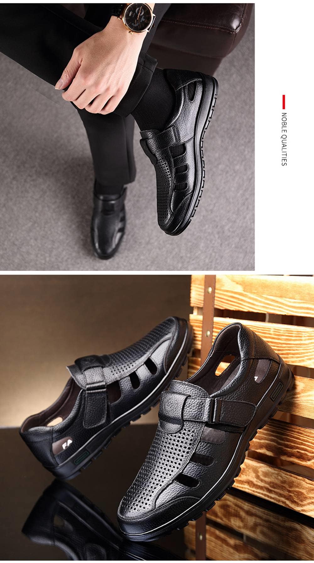 Muhuisen Men Leather Sandals Casual Beach Shoes- Deep Brown 40 Muhuisen Men Leather Sandals Casual Beach Shoes- Deep Brown 40