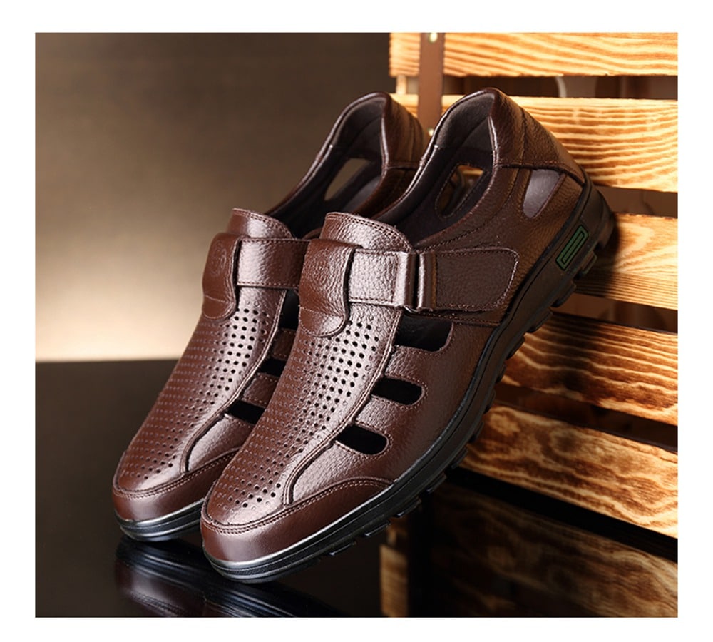 Muhuisen Men Leather Sandals Casual Beach Shoes- Deep Brown 40 Muhuisen Men Leather Sandals Casual Beach Shoes- Deep Brown 40