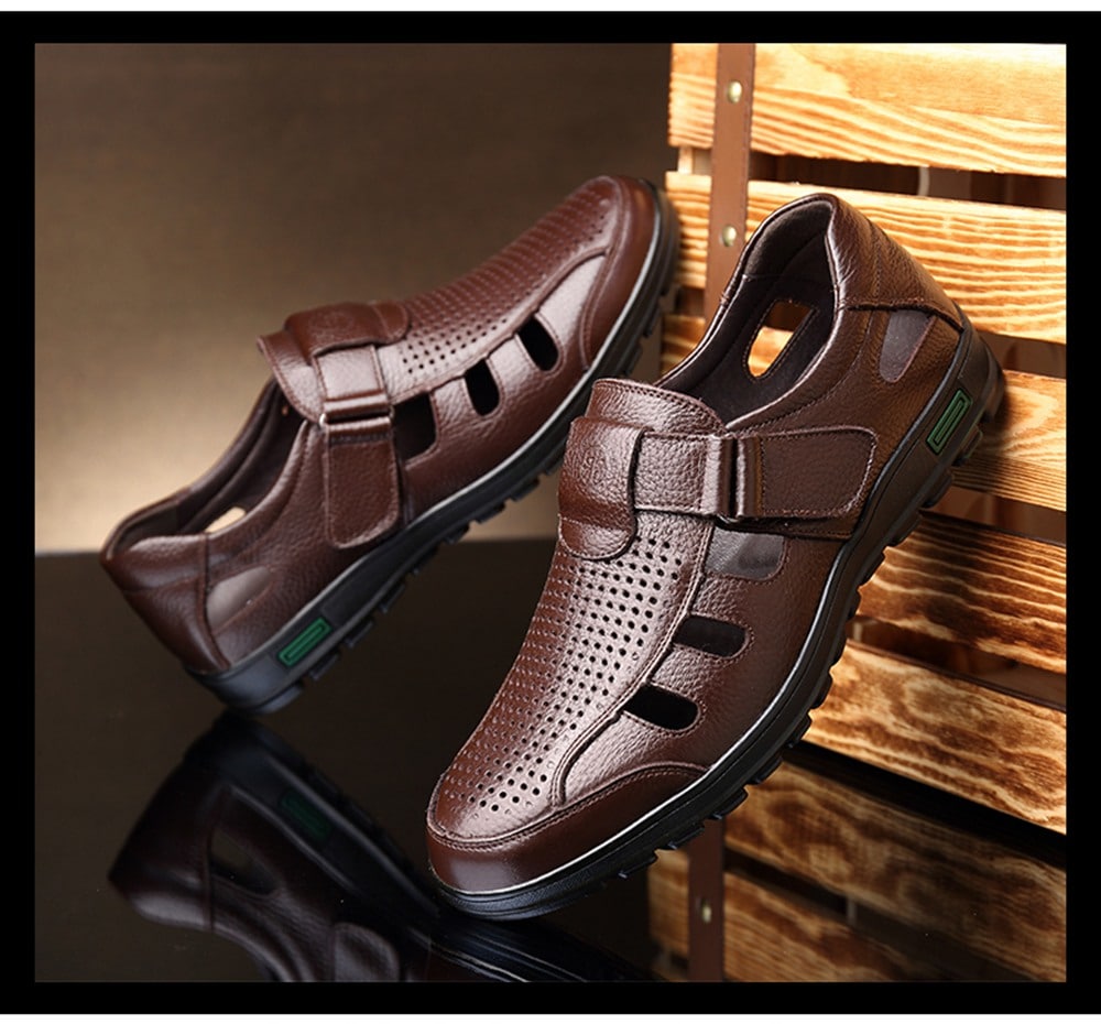 Muhuisen Men Leather Sandals Casual Beach Shoes- Deep Brown 40 Muhuisen Men Leather Sandals Casual Beach Shoes- Deep Brown 40