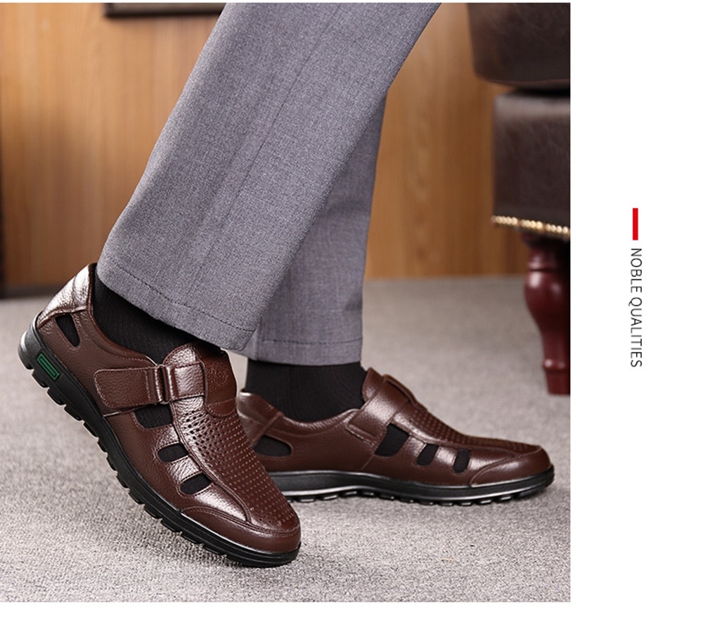 Muhuisen Men Leather Sandals Casual Beach Shoes- Deep Brown 40 Muhuisen Men Leather Sandals Casual Beach Shoes- Deep Brown 40