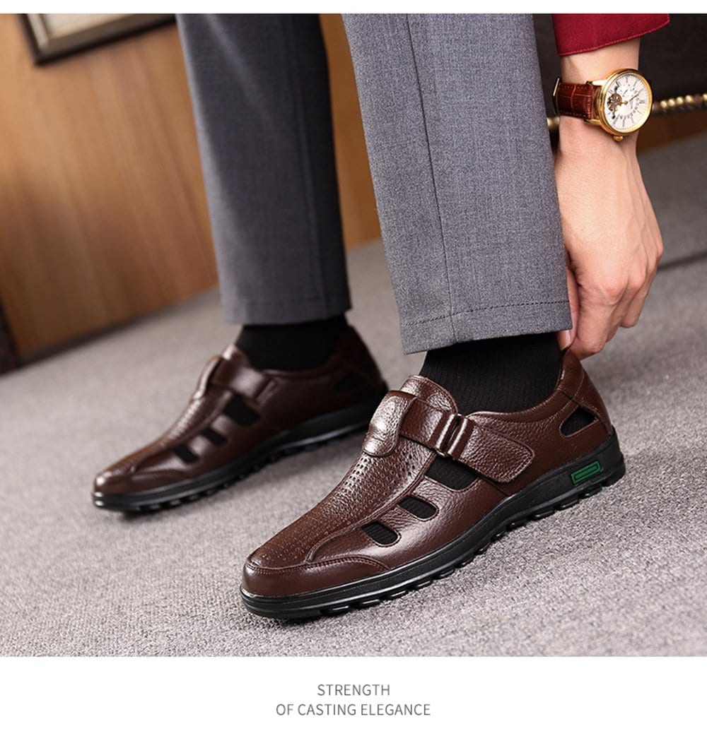 Muhuisen Men Leather Sandals Casual Beach Shoes- Deep Brown 40 Muhuisen Men Leather Sandals Casual Beach Shoes- Deep Brown 40