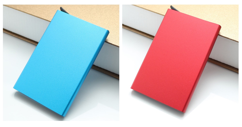KB004 Aluminum Business Card Box Automatic Pop-up - Deep Sky Blue KB004 Aluminum Business Card Box Automatic Pop-up - Deep Sky Blue