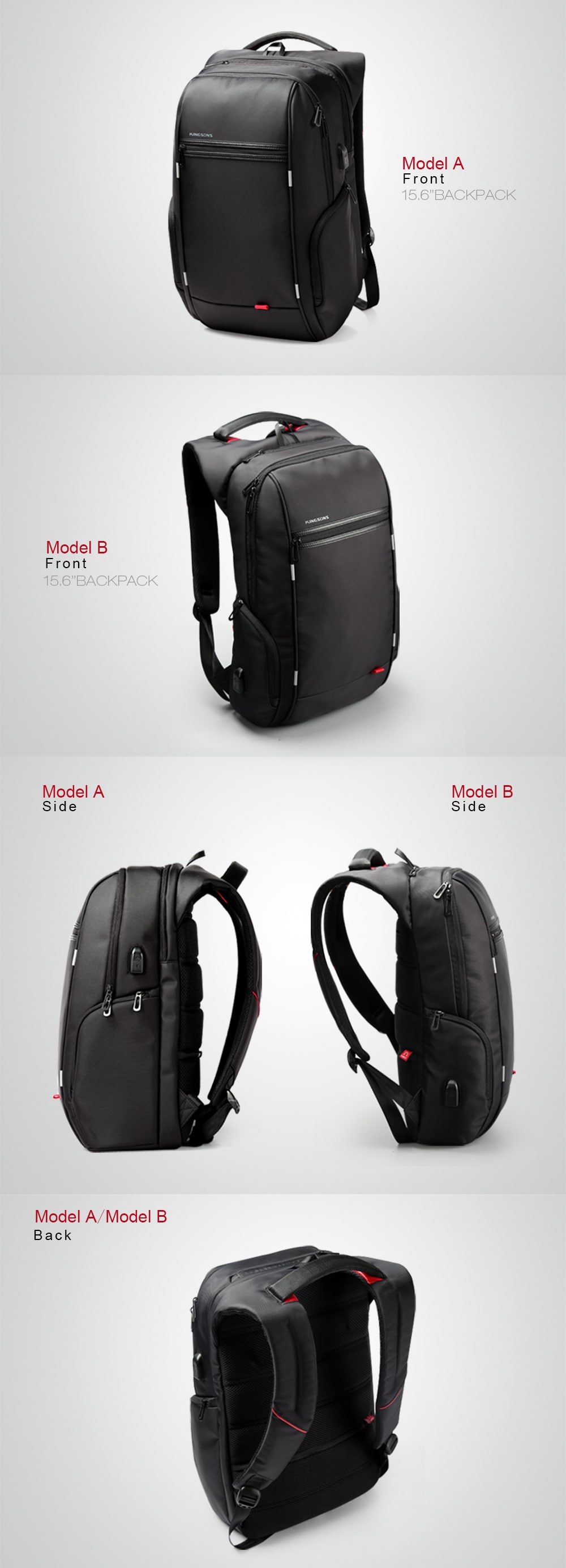 Kingsons KS3140W USB Charge Computer Backpacks Anti-Theft Waterproof Bags Fo Men- Black 15.6inch Kingsons KS3140W USB Charge Computer Backpacks Anti-Theft Waterproof Bags Fo Men- Black 15.6inch