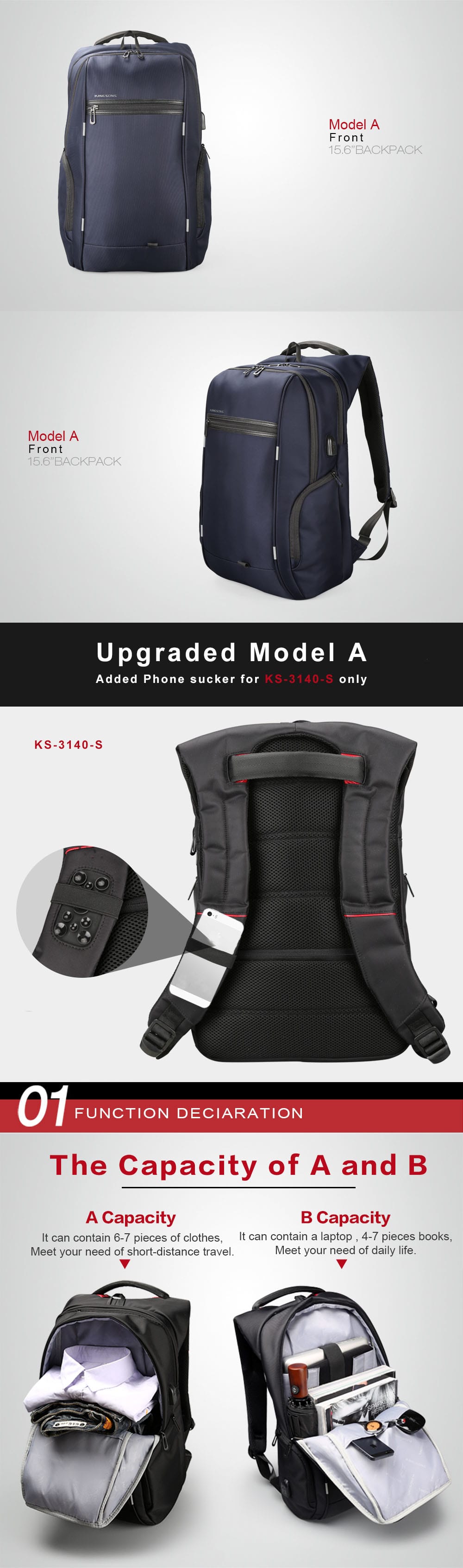 Kingsons KS3140W USB Charge Computer Backpacks Anti-Theft Waterproof Bags Fo Men- Black 15.6inch Kingsons KS3140W USB Charge Computer Backpacks Anti-Theft Waterproof Bags Fo Men- Black 15.6inch