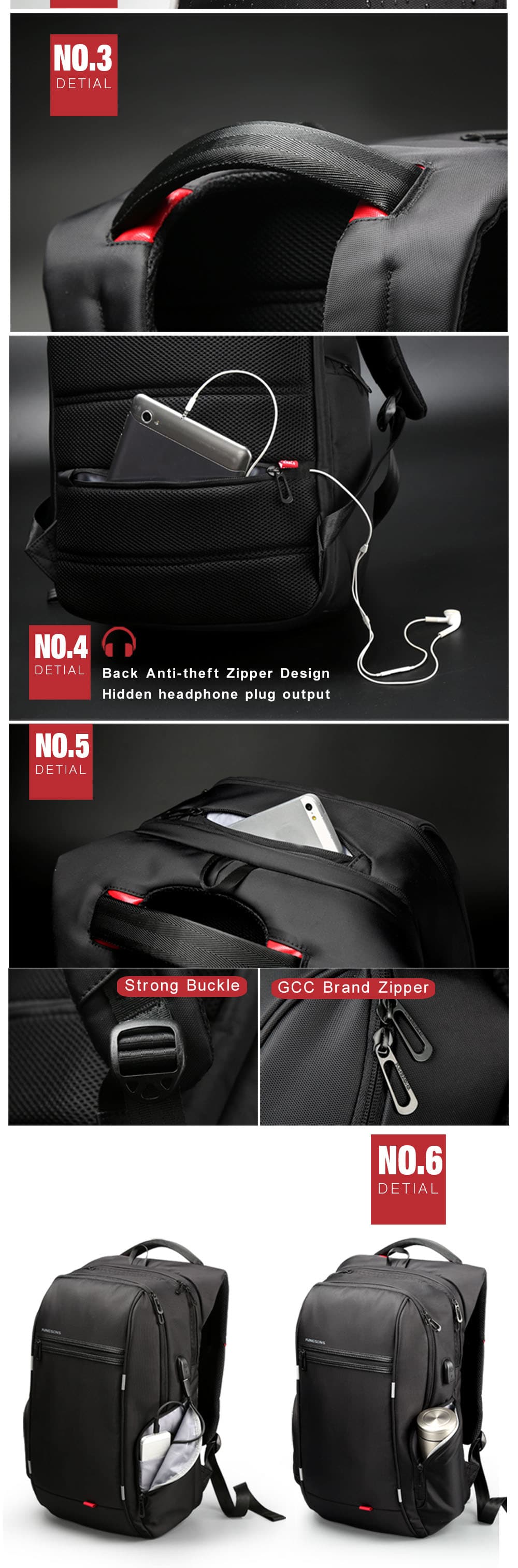 Kingsons KS3140W USB Charge Computer Backpacks Anti-Theft Waterproof Bags Fo Men- Black 15.6inch Kingsons KS3140W USB Charge Computer Backpacks Anti-Theft Waterproof Bags Fo Men- Black 15.6inch