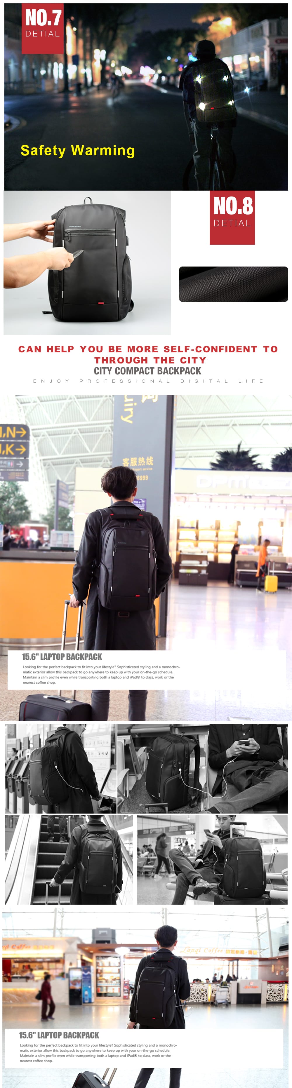 Kingsons KS3140W USB Charge Computer Backpacks Anti-Theft Waterproof Bags Fo Men- Black 15.6inch Kingsons KS3140W USB Charge Computer Backpacks Anti-Theft Waterproof Bags Fo Men- Black 15.6inch