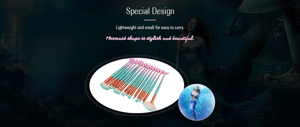 15Pcs Two Tone Mermaid Facial Makeup Brushes- Pinkish Blue 15Pcs Two Tone Mermaid Facial Makeup Brushes- Pinkish Blue
