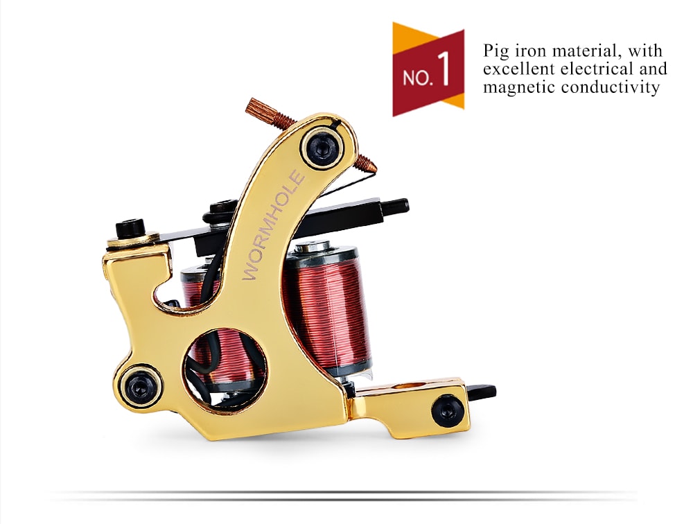 WORMHOLE TATTOO Professional Iron 10 Wrap Coils Machine Liner Shader Gun- Golden WORMHOLE TATTOO Professional Iron 10 Wrap Coils Machine Liner Shader Gun- Golden