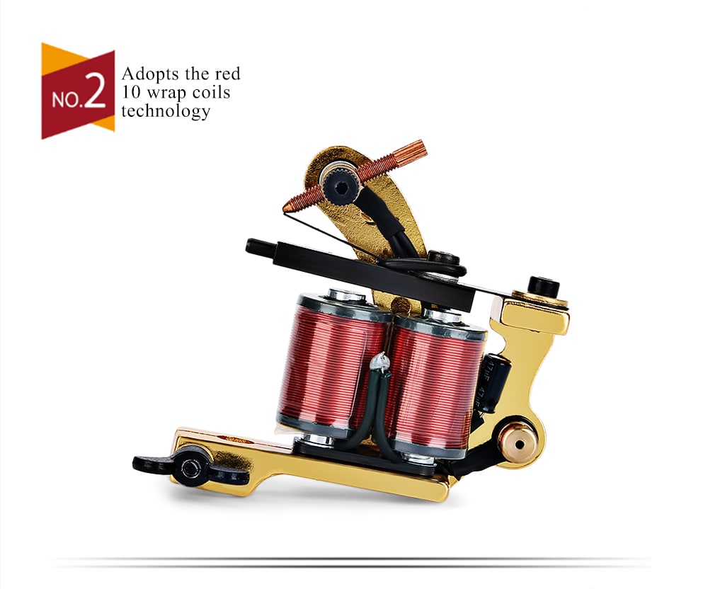 WORMHOLE TATTOO Professional Iron 10 Wrap Coils Machine Liner Shader Gun- Golden WORMHOLE TATTOO Professional Iron 10 Wrap Coils Machine Liner Shader Gun- Golden