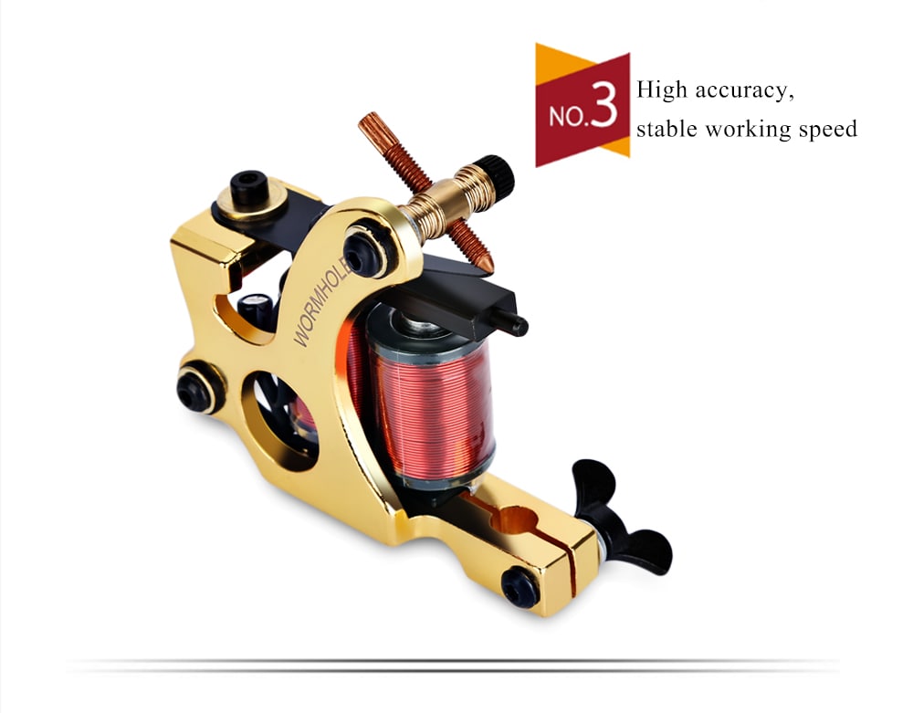 WORMHOLE TATTOO Professional Iron 10 Wrap Coils Machine Liner Shader Gun- Golden WORMHOLE TATTOO Professional Iron 10 Wrap Coils Machine Liner Shader Gun- Golden