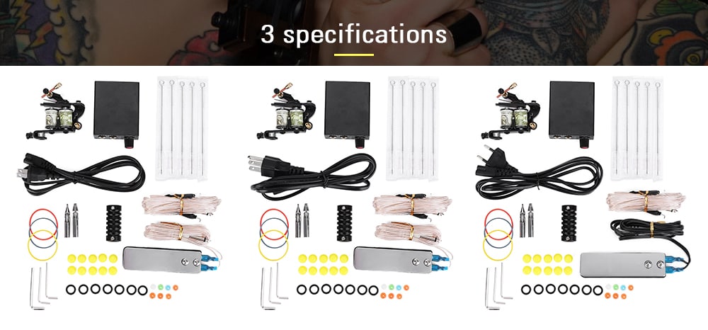 PX110001 Complete Tattoo Kit Equipment Machine Needles Power Supply Gun Set- Black Two Pin US Plug PX110001 Complete Tattoo Kit Equipment Machine Needles Power Supply Gun Set- Black Two Pin US Plug