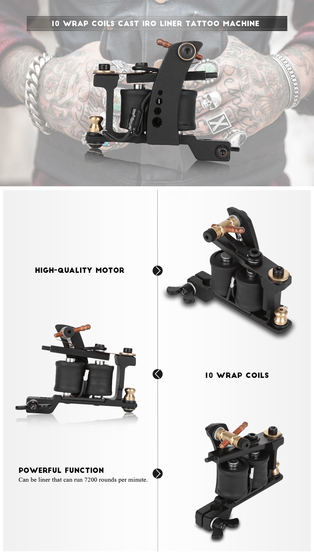 Professional 10 Wrap Coils Casting Iron Liner Tattoo Machine- Black Professional 10 Wrap Coils Casting Iron Liner Tattoo Machine- Black