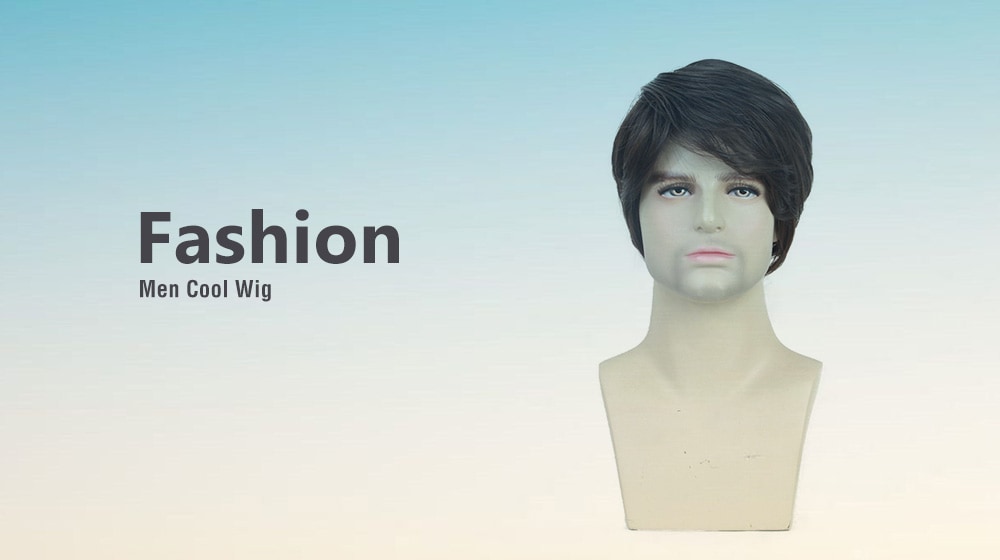 MAGICGIRL 1943 - SS137 Men High-temperature Silk Fiber Partial Oblique Bangs Short Curly Hair Wig- Brown MAGICGIRL 1943 - SS137 Men High-temperature Silk Fiber Partial Oblique Bangs Short Curly Hair Wig- Brown