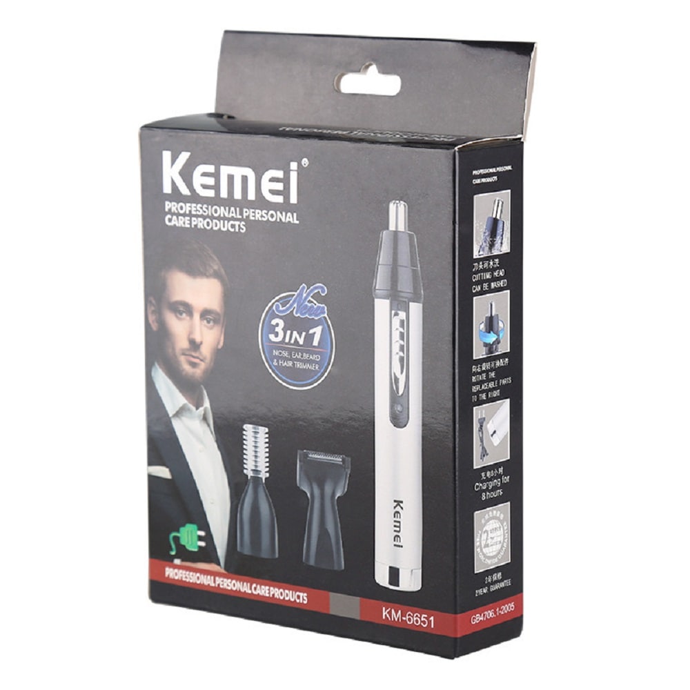 Kemei 3 in 1 Nose /Ear /Eyebrow Hair Trimmer Shaving And Hair Removal Tool- Silver Kemei 3 in 1 Nose /Ear /Eyebrow Hair Trimmer Shaving And Hair Removal Tool- Silver