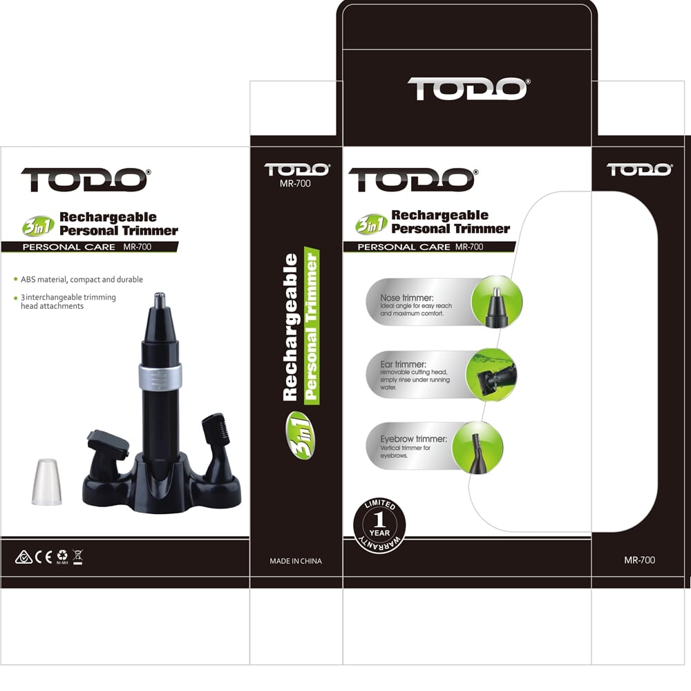 TODO Rechargeable 3 in1 Nose Trimmer Men's Personal Grooming Kit Hair Removal Face Eyebrow Ear Trimmer- Black and Silver TODO Rechargeable 3 in1 Nose Trimmer Men's Personal Grooming Kit Hair Removal Face Eyebrow Ear Trimmer- Black and Silver