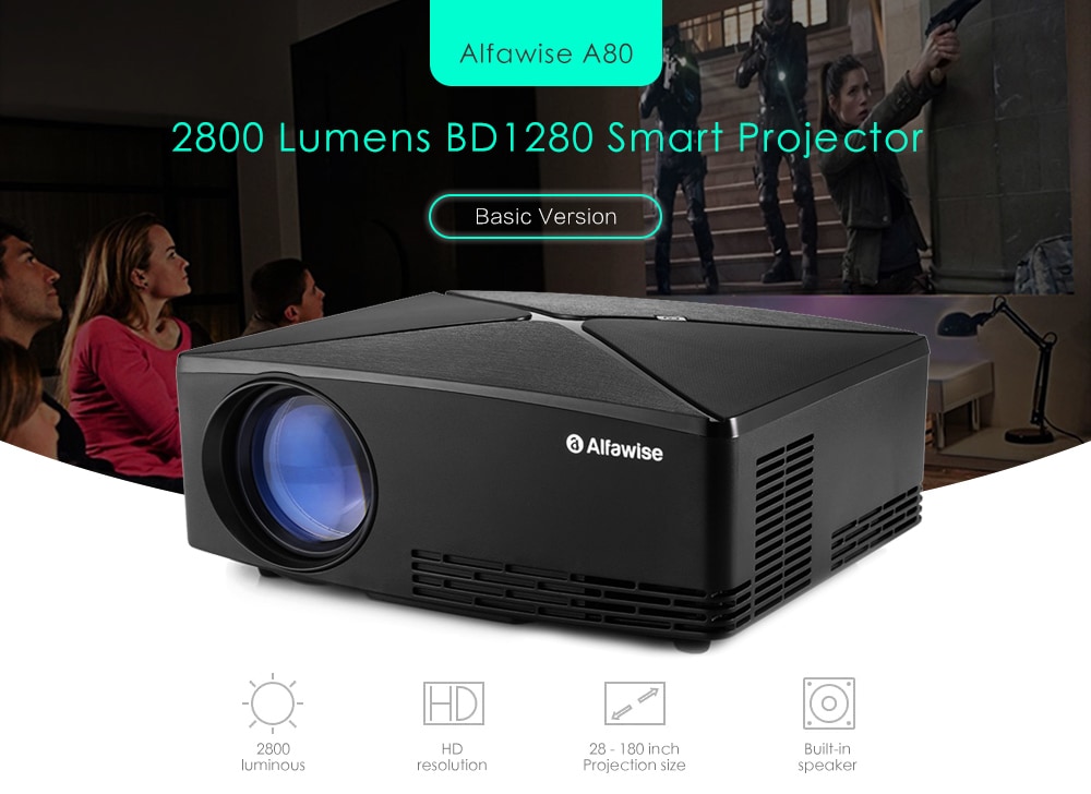 Alfawise A80 2800 Lumens BD1280 Smart Projector Basic Version - Black Alfawise A80 2800 Lumens BD1280 Smart Projector Basic Version - Black