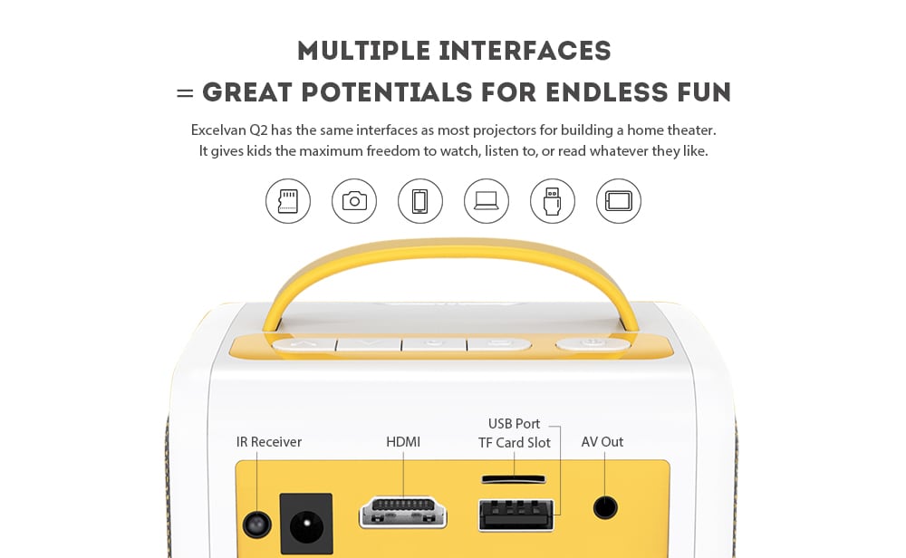 Excelvan Q2 Children's Toy Projector- Yellow UK Plug Excelvan Q2 Children's Toy Projector- Yellow UK Plug