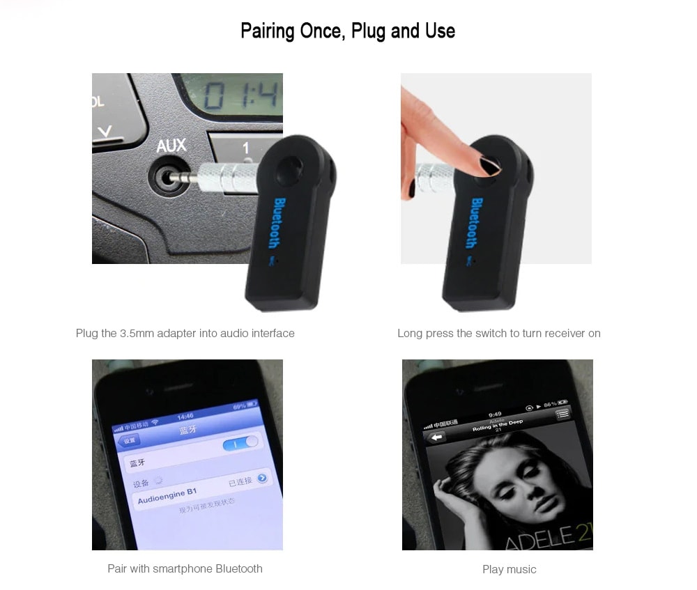 Car Bluetooth Receiver 3.5 mm Aux Audio Bluetooth Adaptor- Black Car Bluetooth Receiver 3.5 mm Aux Audio Bluetooth Adaptor- Black