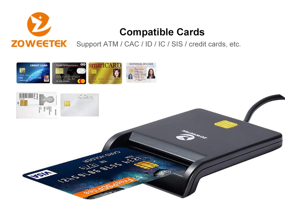 Zoweetek ZW - 12026 - 1 Easy Comm EMV USB Smart Card Reader CAC Common Access Card Reader Adapter ISO 7816 for SIM / ATM / IC / ID Cards- Black Zoweetek ZW - 12026 - 1 Easy Comm EMV USB Smart Card Reader CAC Common Access Card Reader Adapter ISO 7816 for SIM / ATM / IC / ID Cards- Black