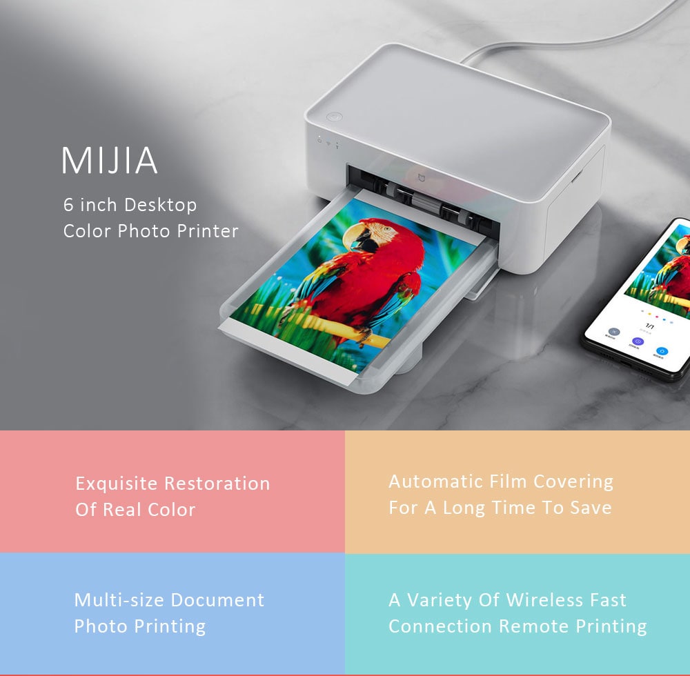 Mijia 6 inch Desktop Color Photo Printer ( Resolution 300 × 300dpi )- White Mijia 6 inch Desktop Color Photo Printer ( Resolution 300 × 300dpi )- White