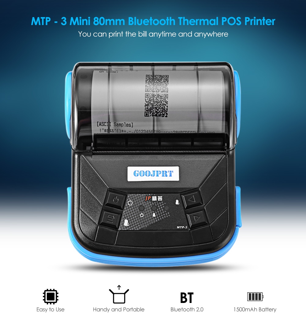 GOOJPRT MTP - 3 Portable 80mm Bluetooth 2.0 Android Thermal POS Printer- Blue EU Plug GOOJPRT MTP - 3 Portable 80mm Bluetooth 2.0 Android Thermal POS Printer- Blue EU Plug