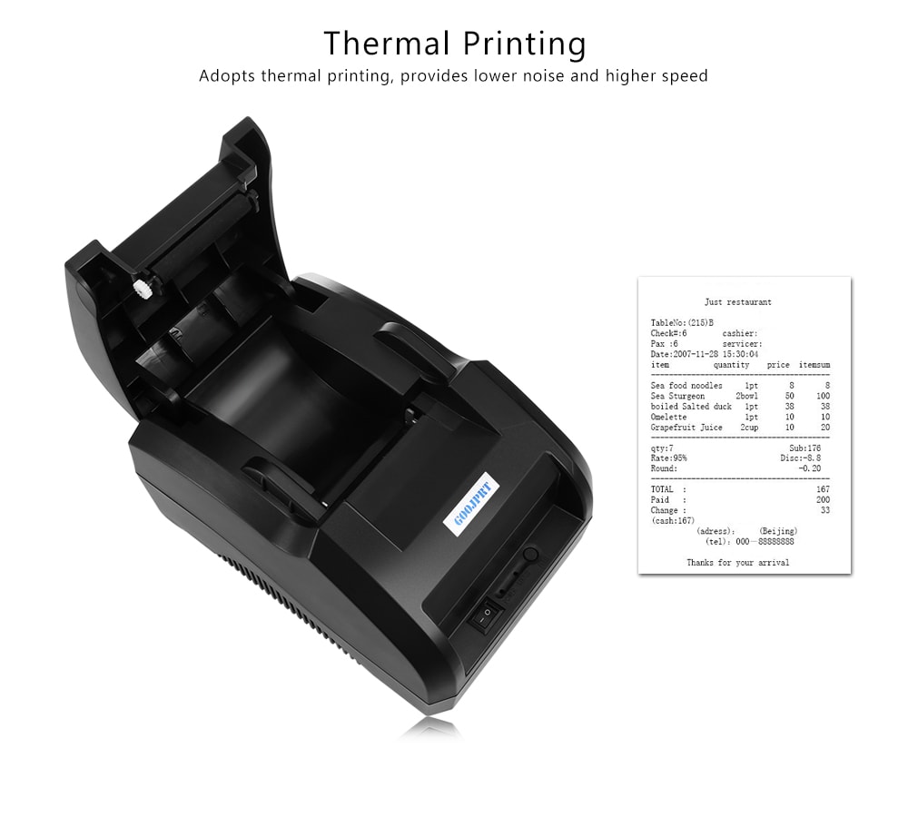 GOOJPRT 58H - USB 58MM Thermal Printer Receipt Printing Machine - Black CN PLUG GOOJPRT 58H - USB 58MM Thermal Printer Receipt Printing Machine - Black CN PLUG
