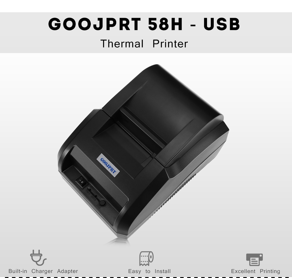 GOOJPRT 58H - USB 58MM Thermal Printer Receipt Printing Machine - Black CN PLUG GOOJPRT 58H - USB 58MM Thermal Printer Receipt Printing Machine - Black CN PLUG