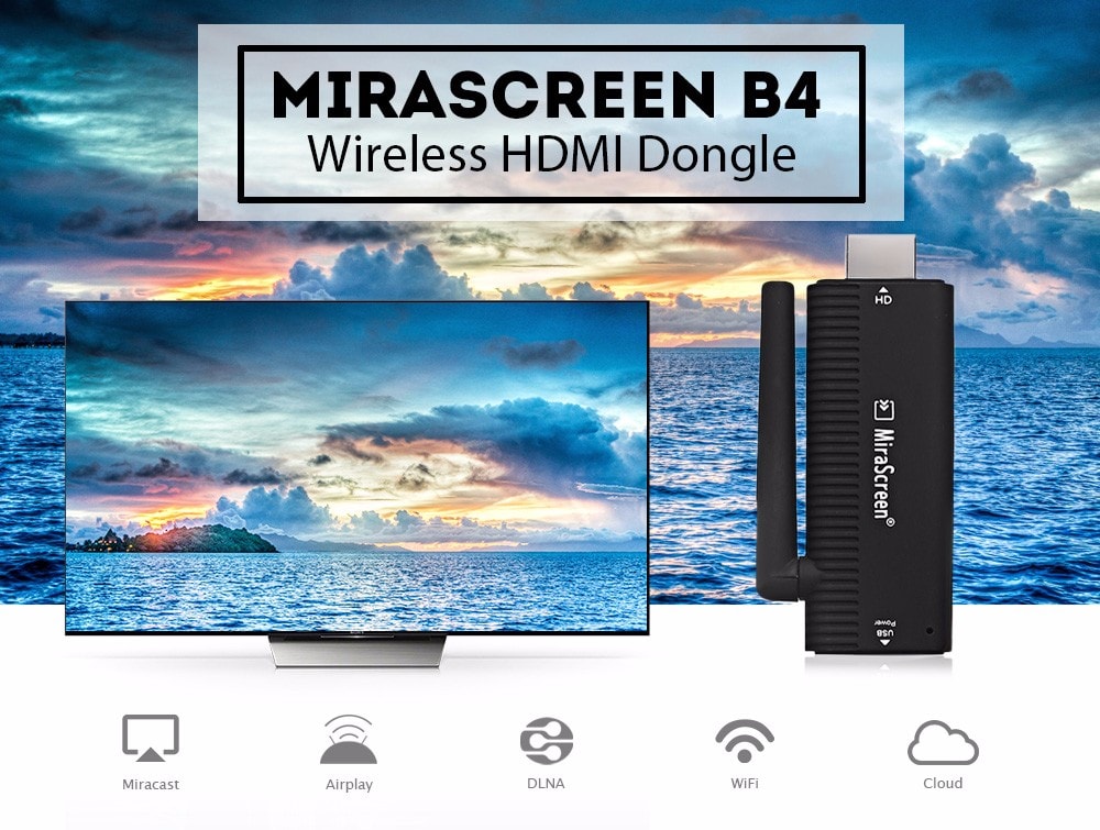 MiraScreen B4 Wireless HDMI Dongle 2.4GHz Media TV Stick Support Miracast Airplay DLNA- Black MiraScreen B4 Wireless HDMI Dongle 2.4GHz Media TV Stick Support Miracast Airplay DLNA- Black