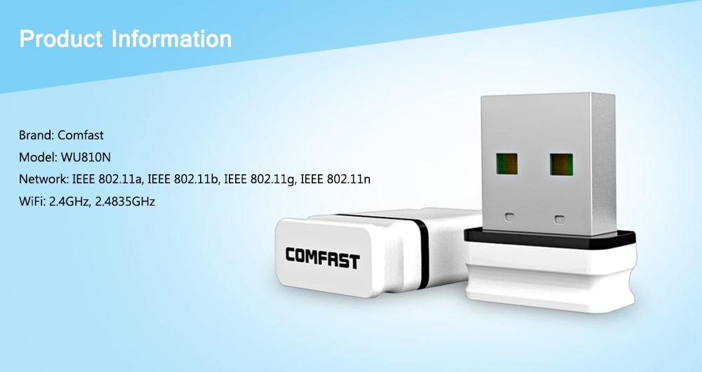 Comfast WU810N 150Mbps USB Wireless WiFi Network Card Adapter- White Comfast WU810N 150Mbps USB Wireless WiFi Network Card Adapter- White