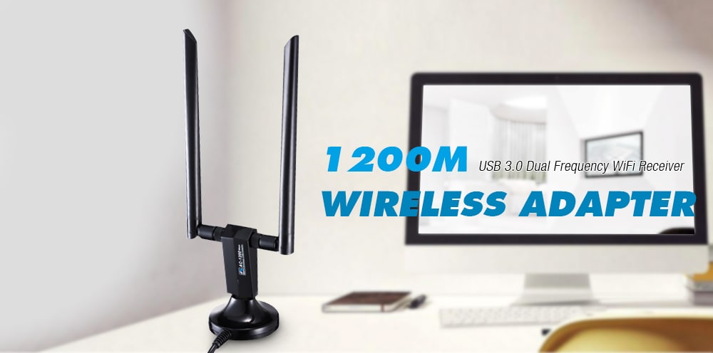 1200M Wireless Adapter USB 3.0 Dual Frequency 2.4G / 5.8G WiFi Receiver- Black 1200M Wireless Adapter USB 3.0 Dual Frequency 2.4G / 5.8G WiFi Receiver- Black